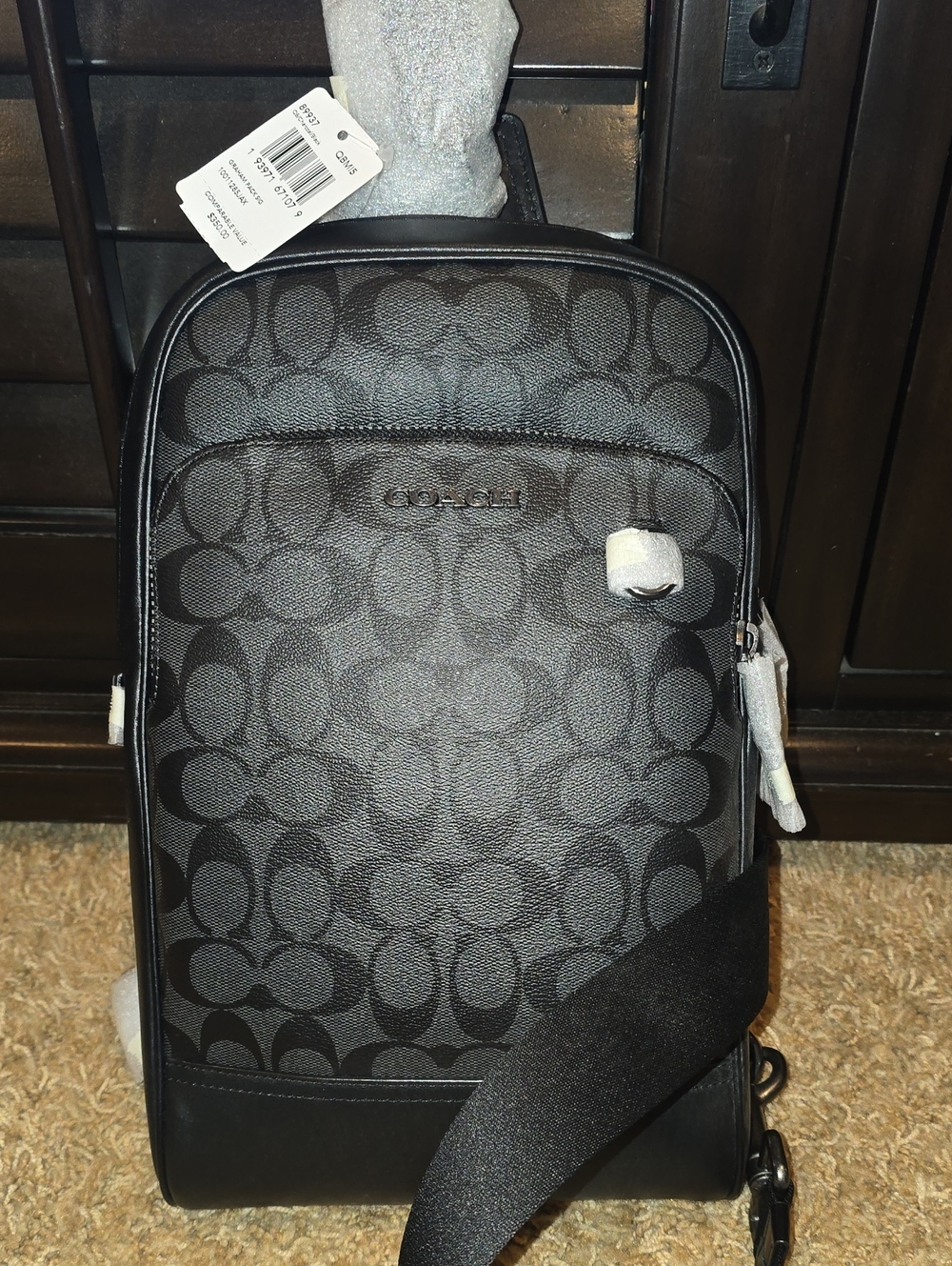 Coach Black Signature Monogram Sling Bag